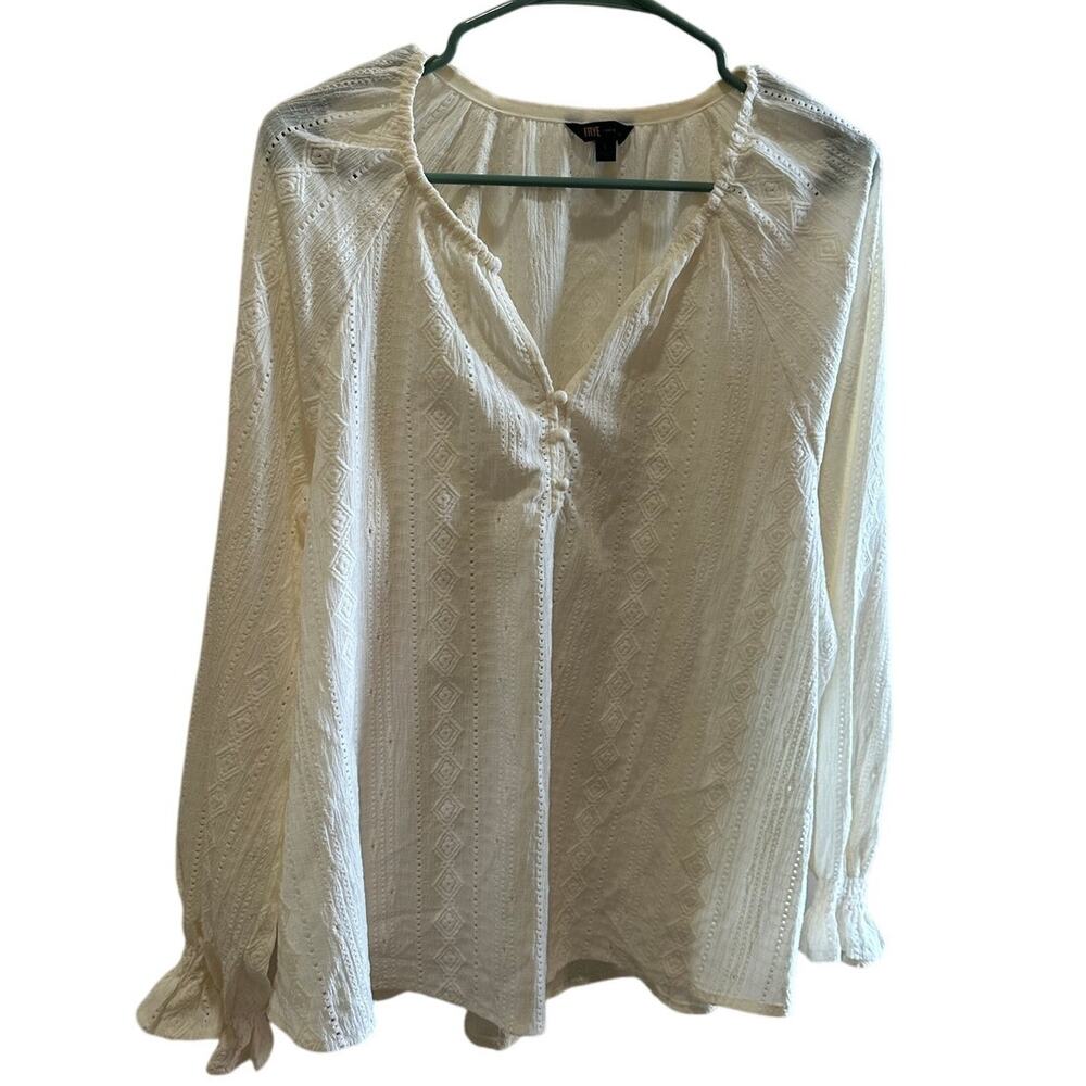 Frye NWT Longsleeve Eyelet Blouse Salt Breeze Sz L Off White